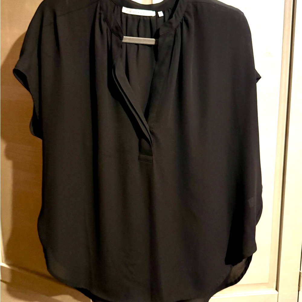Violet & Claire Black Cap Sleeve Blouse with Mandarin Collar